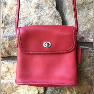 COACH Red Vintage Tango Leather Crossbody with Turn Key Latch and Flap RARE